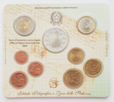 M01 Italia set monetarie 9 monede 2004 5 Euro Television RAI km 254 argint foto