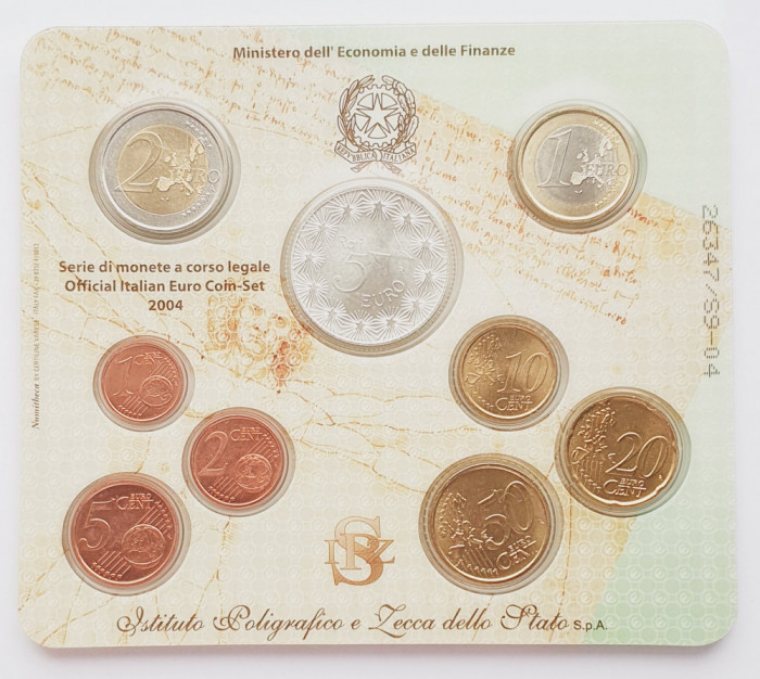 M01 Italia set monetarie 9 monede 2004 5 Euro Television RAI km 254 argint