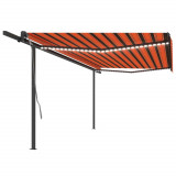 VidaXL Copertină retractabilă manual, cu LED, portocaliu&amp;maro, 5x3 m