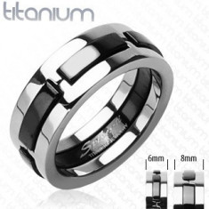 Inel realizat din titan cu dungi negre,proeminente - Marime inel: 54