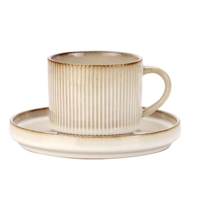 Ceasca si farfurie, ceramica crem, 250ml, Evia, Florina foto
