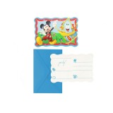 Set de 6 invitatii cu plicuri pentru petrecere Mickey Rock The House dimensiuni 14 x 9 cm