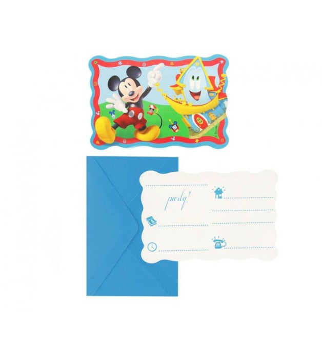 Set de 6 invitatii cu plicuri pentru petrecere Mickey Rock The House dimensiuni 14 x 9 cm