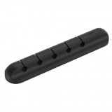 Suport cablu cu 5 orificii, organizator autoadeziv din silicon, 11.5 cm, negru, Oem