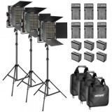 Cumpara ieftin Kit 3 Panouri Neweer 480 LED,trepiezi 200 cm,6 baterii si 6 incarcatori,cabluri alimentare,gentute transport, Neewer