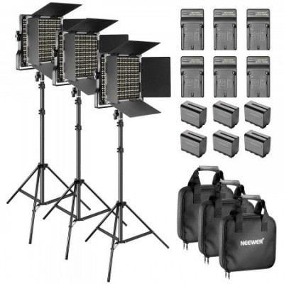 Kit 3 Panouri Neweer 480 LED,trepiezi 200 cm,6 baterii si 6 acumulatori,cabluri alimentare,gentute transport foto