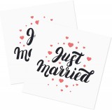 Set de 40 servetele Just Married Lanmok, hartie, alb/negru/rosu, 32,5 x 32,5 cm