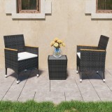 Set mobilier bistro, 3 piese, negru poliratan/sticlă securizată