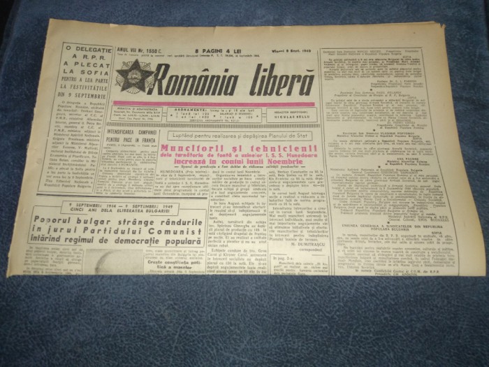 ZIARUL ROMANIA LIBERA 9 SEPTEMBRIE 1949