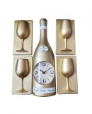 Cumpara ieftin Ceas Perete Sticla Sampanie+4 Pahare, 36cm, Auriu, Plastic, Modern, Afisaj Analogic, Quartz, Baterie AA