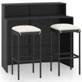 Cumpara ieftin Set mobilier bar de gradina cu perne, 3 piese, negru