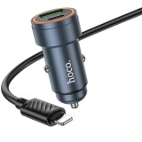 Incarcator Auto Cu Cablu Lightning HOCO Z57A, 30W, 3A, 1 x USB-A - 1 x USB-C, Gri