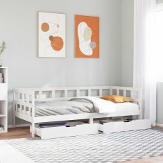 vidaXL Pat de zi cu sertare, alb, 80x200 cm, lemn masiv pin