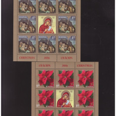 RO-0135-Romania 2016-Lp 2127a=CRACIUN -2 minicoli cu 8 timbre si o vinieta,MNH