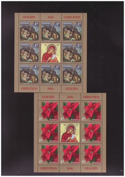 RO-0135-Romania 2016-Lp 2127a=CRACIUN -2 minicoli cu 8 timbre si o vinieta,MNH