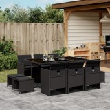 vidaXL Set mobilier de exterior cu perne, 11 piese, negru, poliratan 3210607