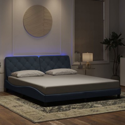 vidaXL Cadru de pat cu lumini LED, gri &amp;icirc;nchis, 180x200 cm, catifea 3213868 foto