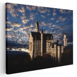 Tablou Castelul Neuschwanstein la apus, Germania, albastru 1532 Tablou canvas pe panza CU RAMA 60x90 cm
