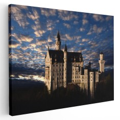 Tablou Castelul Neuschwanstein la apus, Germania, albastru 1532 Tablou canvas pe panza CU RAMA 20x30 cm
