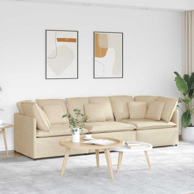 vidaXL Canapea modulară cu perne, crem, textil foto