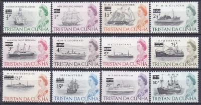 DB1 Tristan da Cunha Vapoare Corabii Uzuale Supratipar1971 12 v. MNH foto