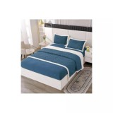 Cumpara ieftin Lenjerie cu Blanita, 4 Piese, cu Elastic Pentru Pat Dublu, Albastru Inchis - PUC103