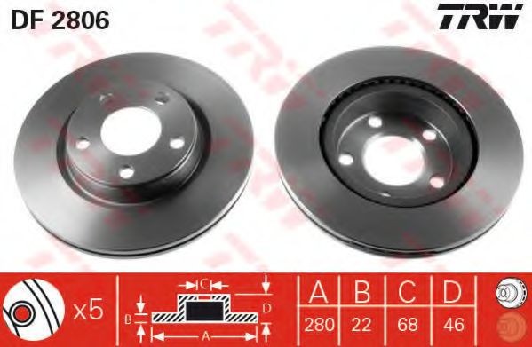 Disc frana AUDI A4 Avant (8E5, B6) (2001 - 2004) TRW DF2806