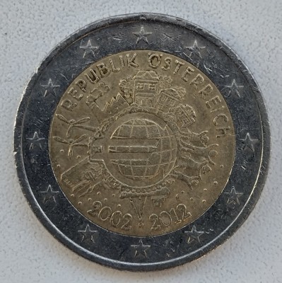 Moneda Austria - 2 Euro 2012 - 10 ani Euro foto