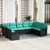 vidaXL Set de canapele pentru grădină cu pernă 9 pcs Negru poliratan 3345526