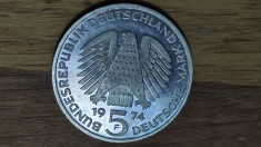 Germania -moneda comemorativa argint 11.2g- 5 mark 1974 - varianta PROOF, rara ! foto