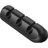 Organizator cabluri, flippy, cable clips, fixare dublu adeziv, silicon, 3 sloturi, negru