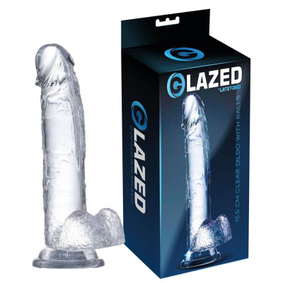Penis elastic din gel, dildo cu testicule montat pe o ventuză de 15,5 cm. foto