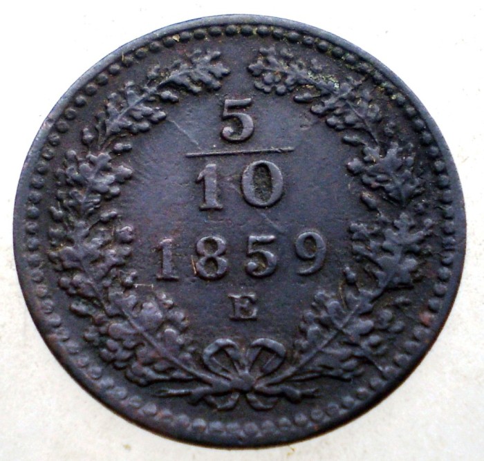 F.267 AUSTRIA 5/10 KREUZER 1859 E RARA