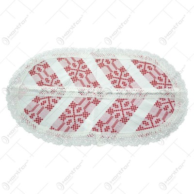 Servetel artizanat oval din bumbac 45&amp;times;25 CM Alb/Rosu foto