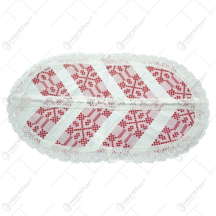 Servetel artizanat oval din bumbac 45&times;25 CM Alb/Rosu