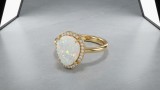 Inel din Argint 925 Placat cu Aur, cu Opal Alb de Foc si Halo Zirconia