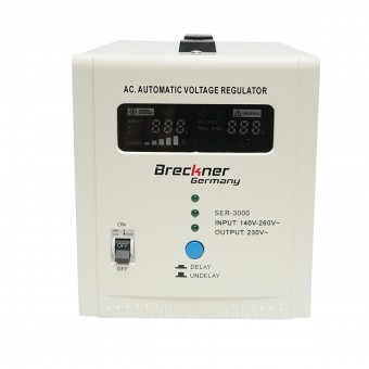 Stabilizator automat de tensiune 3000VA cu releu monofazat, 2 prize schuko 230V, afisaj LCD Breckner Germany foto