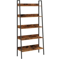 VASAGLE Biblioteca tip scara, cadru otel cu 5 polite, stil industrial, 80x30x170 cm, maro Household NewTrend