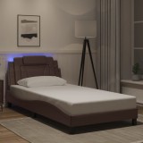 VidaXL Cadru de pat cu lumini LED, maro, 100x200 cm, piele ecologică