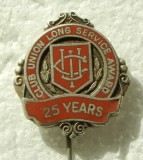 v618 INSIGNA PIN ARGINT MARCAT CLUB UNION LONG SERVICE AWARD 25 ANI MAREA BRITANIE 23 mm 6g STARE EXCELENTA