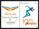 Romania 2012, LP 1939 b, 100 de ani - Federatia Romana de Atletism, timbrul cu vinieta stanga, MNH! RAR!!!