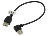 Cablu USB 2.0 A soclu - A mufă unghi, 300mm, negru, dublu ecranat