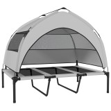 PawHut Pat pentru C&acirc;ini cu Copertină Detașabilă pe 3 Laturi, din Poliester și Oțel, 106x76x94 cm, Gri Deschis și Negru | Aosom Romania