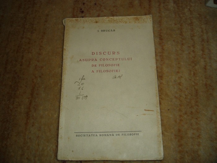 I. Brucăr - Discurs asupra conceptului de filosofie a filosofiei