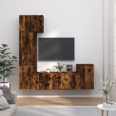 Set dulapuri TV, 5 piese, stejar fumuriu, lemn prelucrat GartenMobel Dekor foto