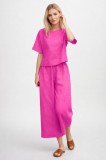 Women's Linen Look Short Top and Trousers Fuchsia Set