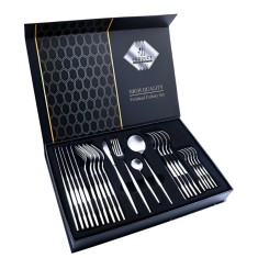 Set tacamuri, stil portughez, 24 piese, argintiu, din otel inoxidabil, modern si elegant, cu finisaj lustruit, compatibil cu masina de spalat vase.