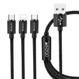 Cablu 3in1 USB to Type-C, Lightning, Micro USB, 60W, 3A, 1.2m Yesido CA-60 - Negru