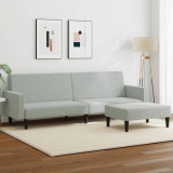 Gossi canapea extensibila cu taburet, 2 locuri, gri deschis, catifea