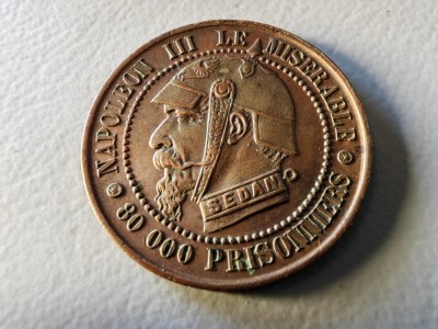 Medalie (antimedalie Napoleon III, 1870, Paris, Vampirul, Mizerabilul, 28mm,rara foto